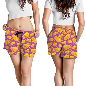 Purple Cheese And Holes Pattern Print Women's Shorts