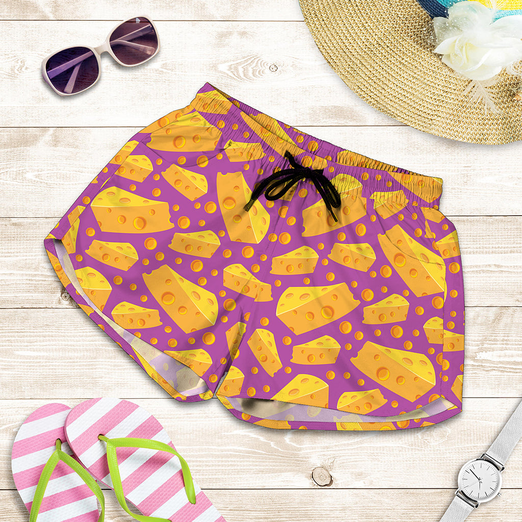 Purple Cheese And Holes Pattern Print Women's Shorts