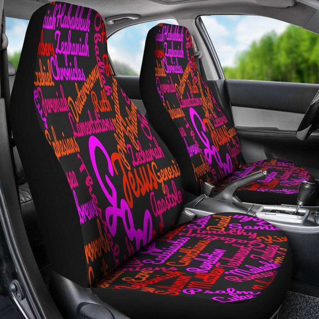 Purple Christian Text Universal Fit Car Seat Covers GearFrost