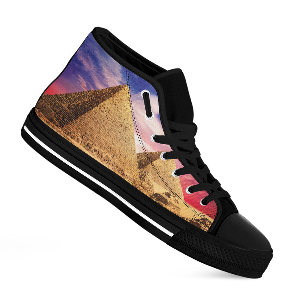 Purple Cloud Pyramid Print Black High Top Shoes