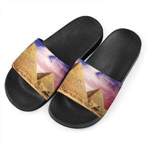 Purple Cloud Pyramid Print Black Slide Sandals