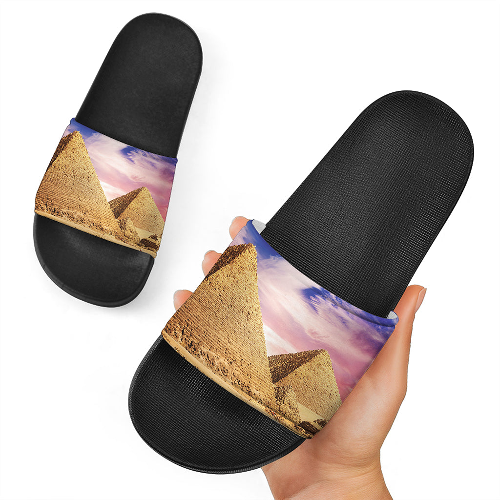 Purple Cloud Pyramid Print Black Slide Sandals