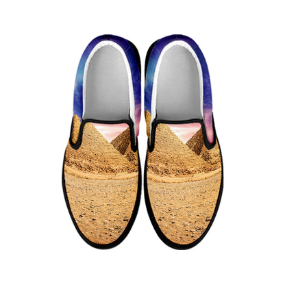 Purple Cloud Pyramid Print Black Slip On Shoes