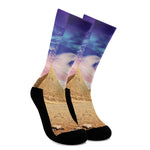 Purple Cloud Pyramid Print Crew Socks