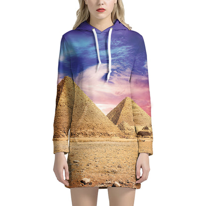 Purple Cloud Pyramid Print Hoodie Dress