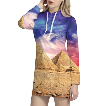 Purple Cloud Pyramid Print Hoodie Dress