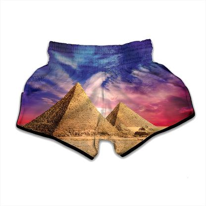 Purple Cloud Pyramid Print Muay Thai Boxing Shorts