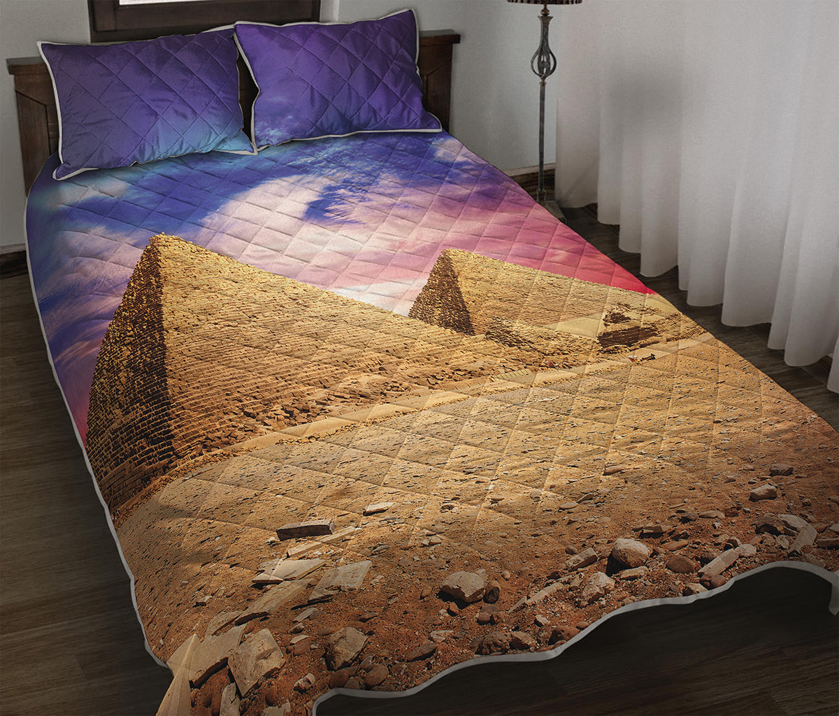 Purple Cloud Pyramid Print Quilt Bed Set