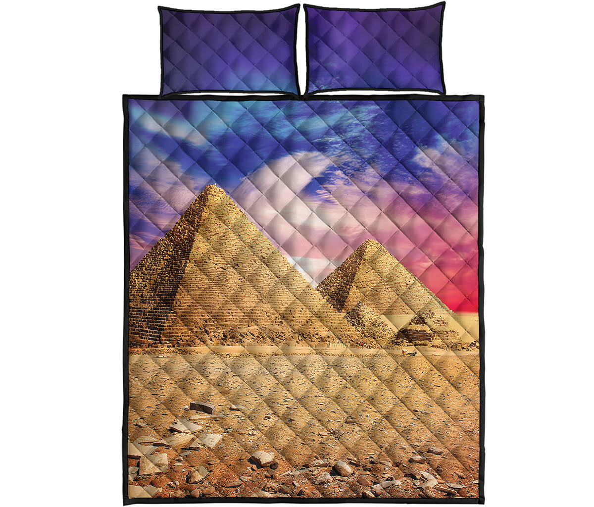 Purple Cloud Pyramid Print Quilt Bed Set