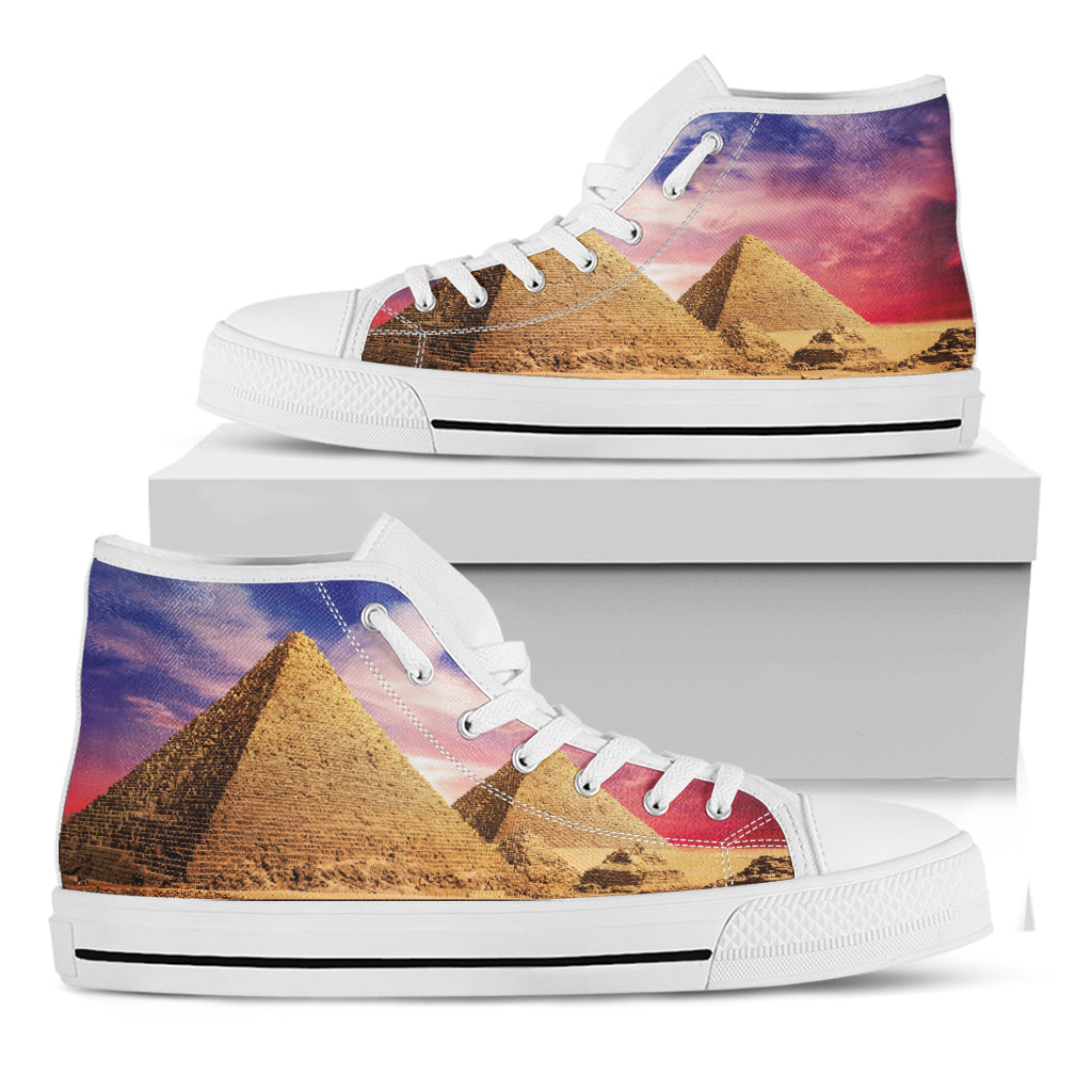 Purple Cloud Pyramid Print White High Top Shoes