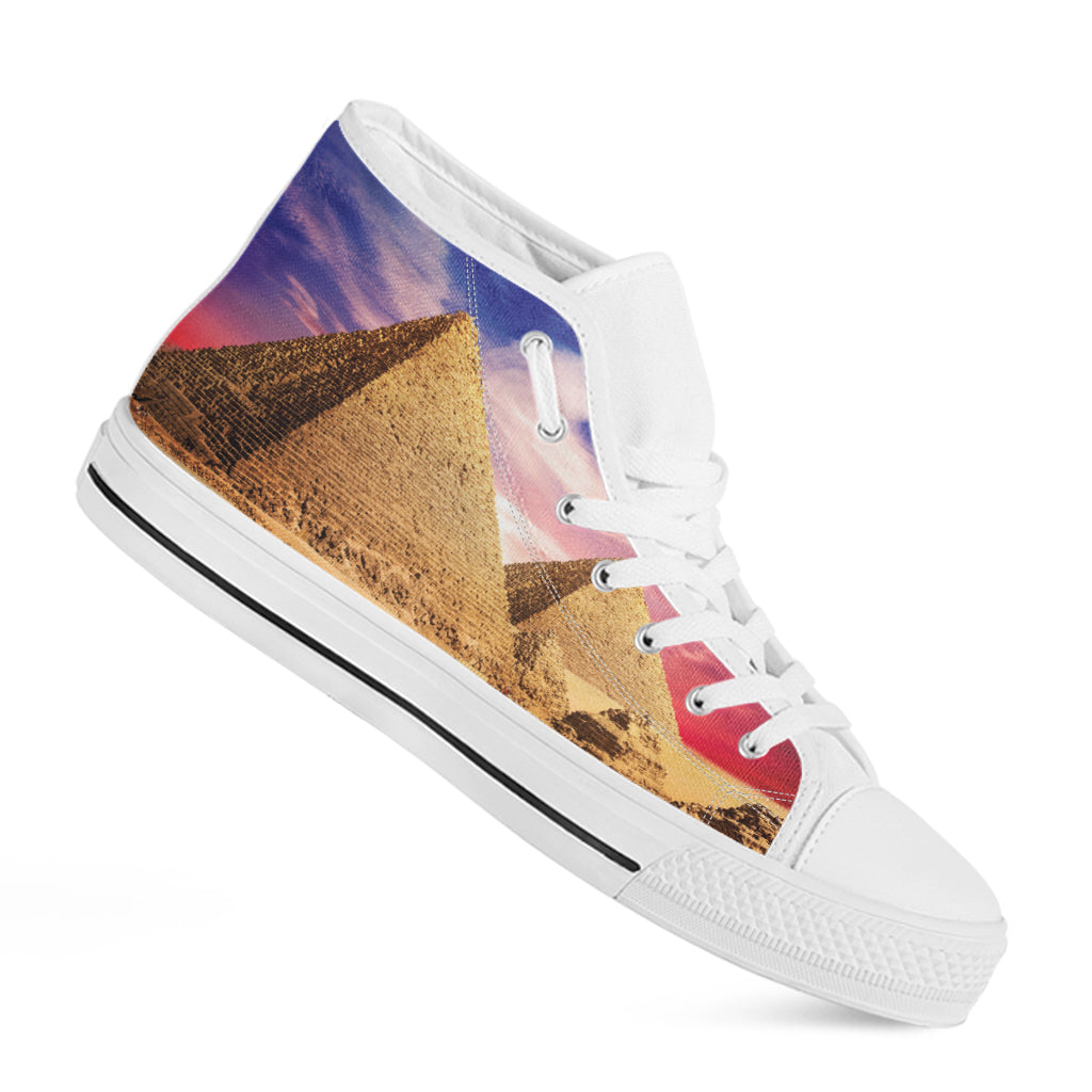 Purple Cloud Pyramid Print White High Top Shoes