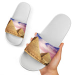 Purple Cloud Pyramid Print White Slide Sandals