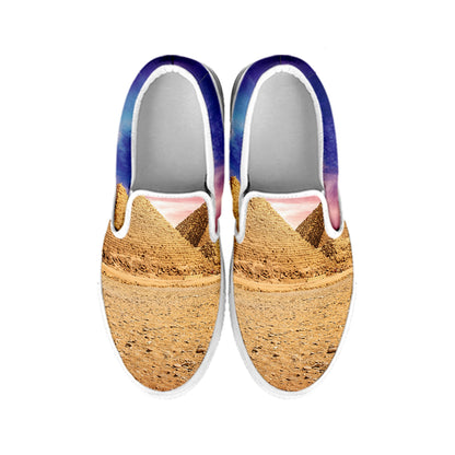 Purple Cloud Pyramid Print White Slip On Shoes