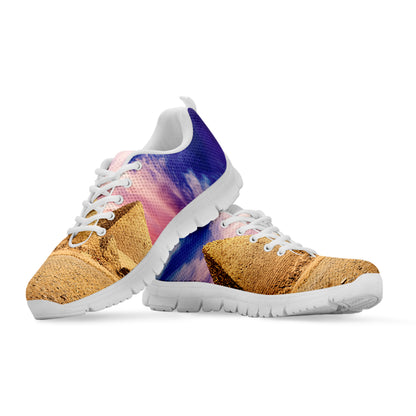 Purple Cloud Pyramid Print White Sneakers