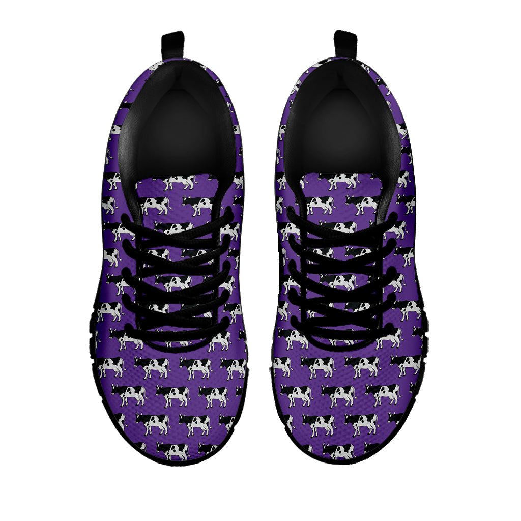 Purple Cow Pattern Print Black Sneakers