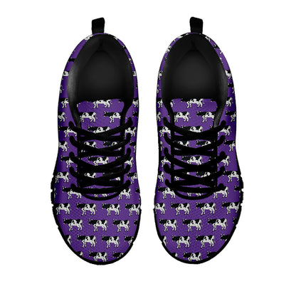 Purple Cow Pattern Print Black Sneakers