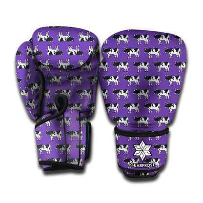 Purple Cow Pattern Print Boxing Gloves