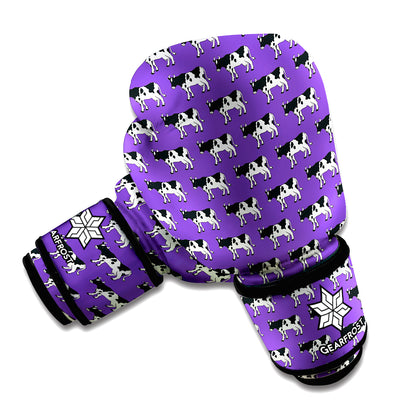 Purple Cow Pattern Print Boxing Gloves