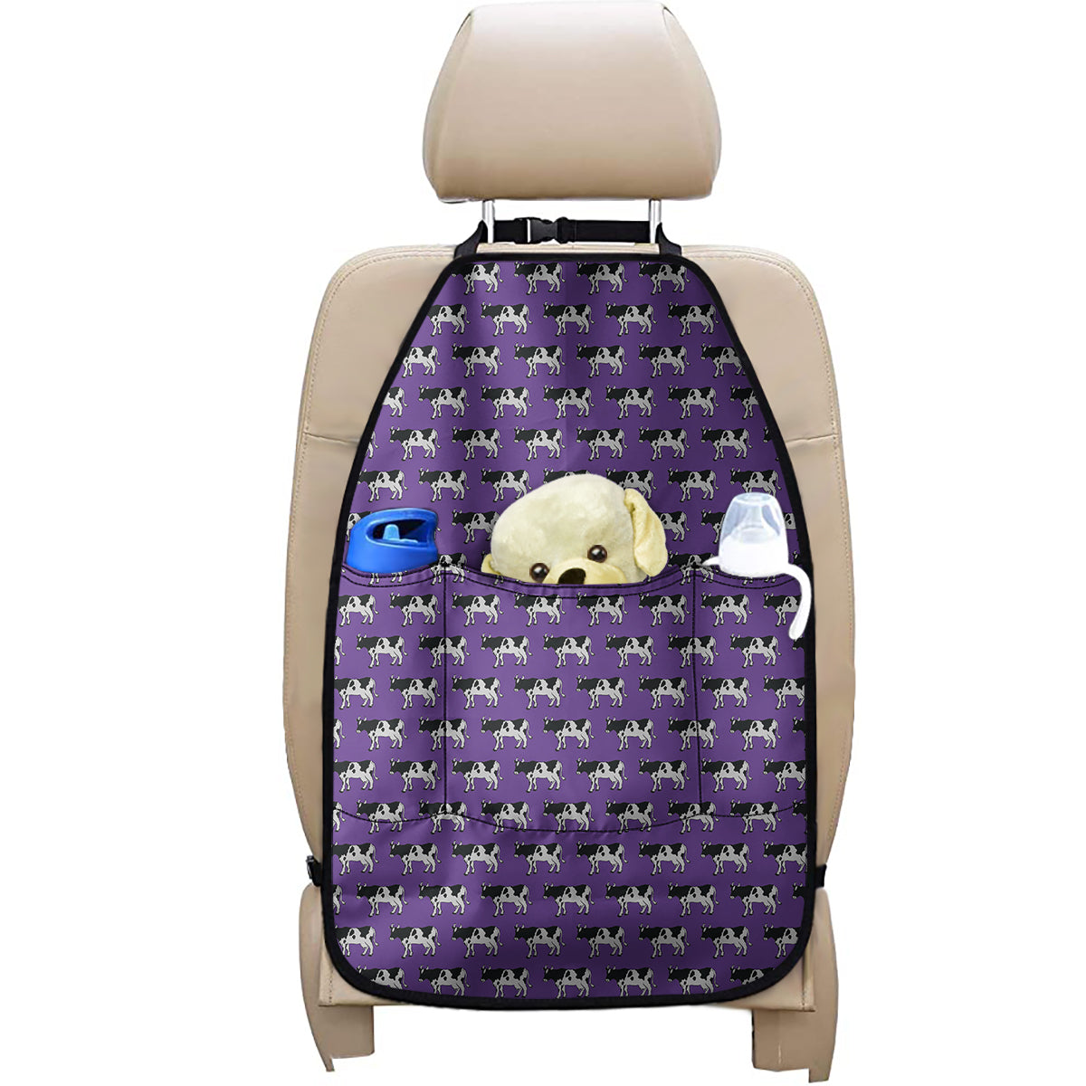 Purple Cow Pattern Print Car Seat Organizers
