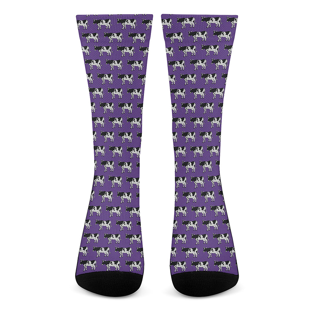 Purple Cow Pattern Print Crew Socks