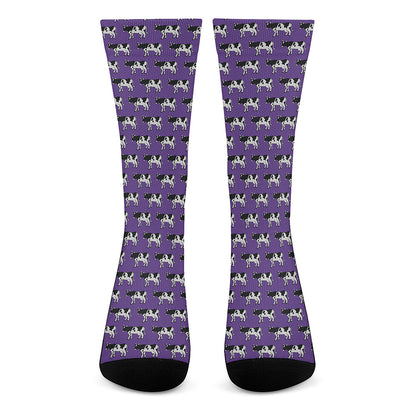 Purple Cow Pattern Print Crew Socks