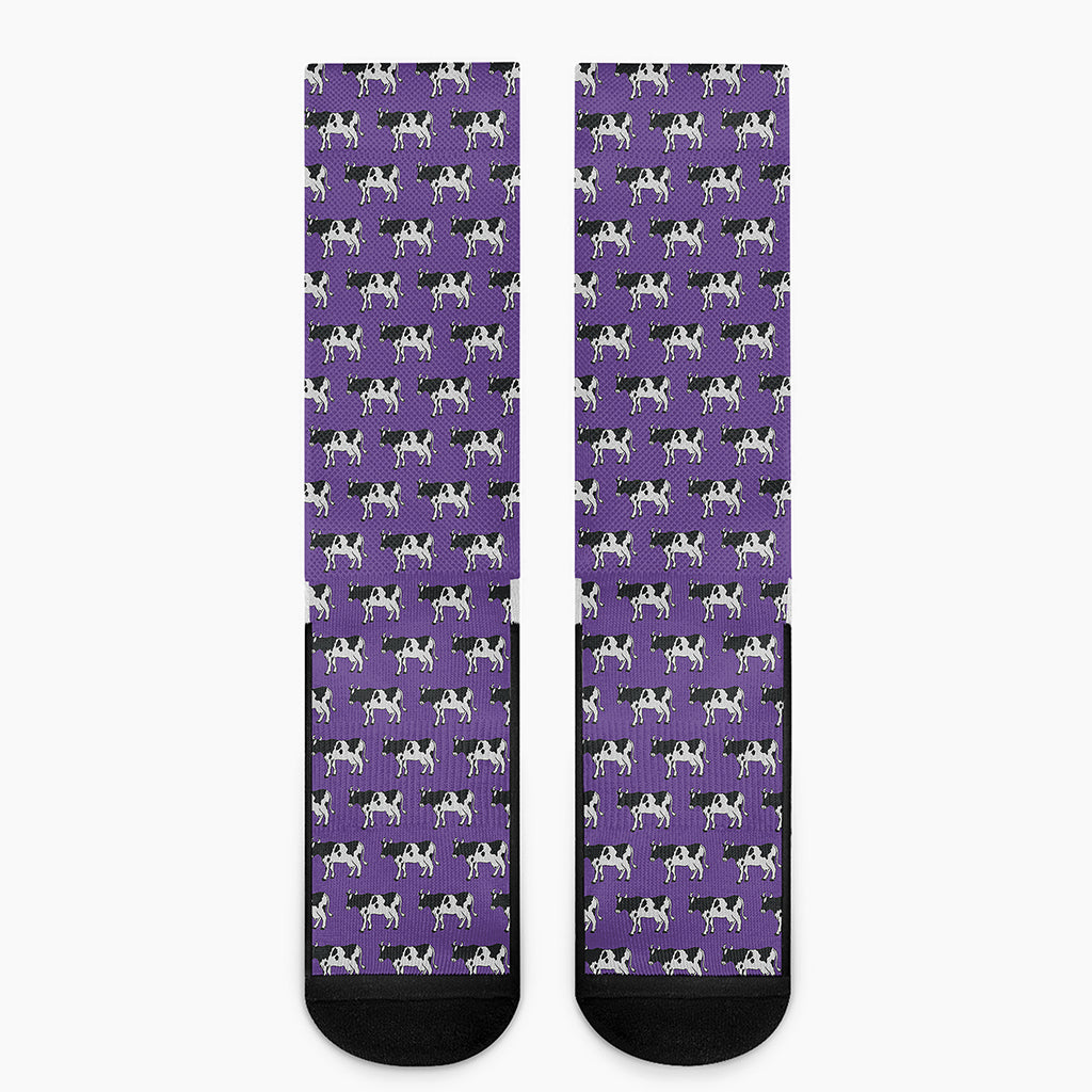 Purple Cow Pattern Print Crew Socks
