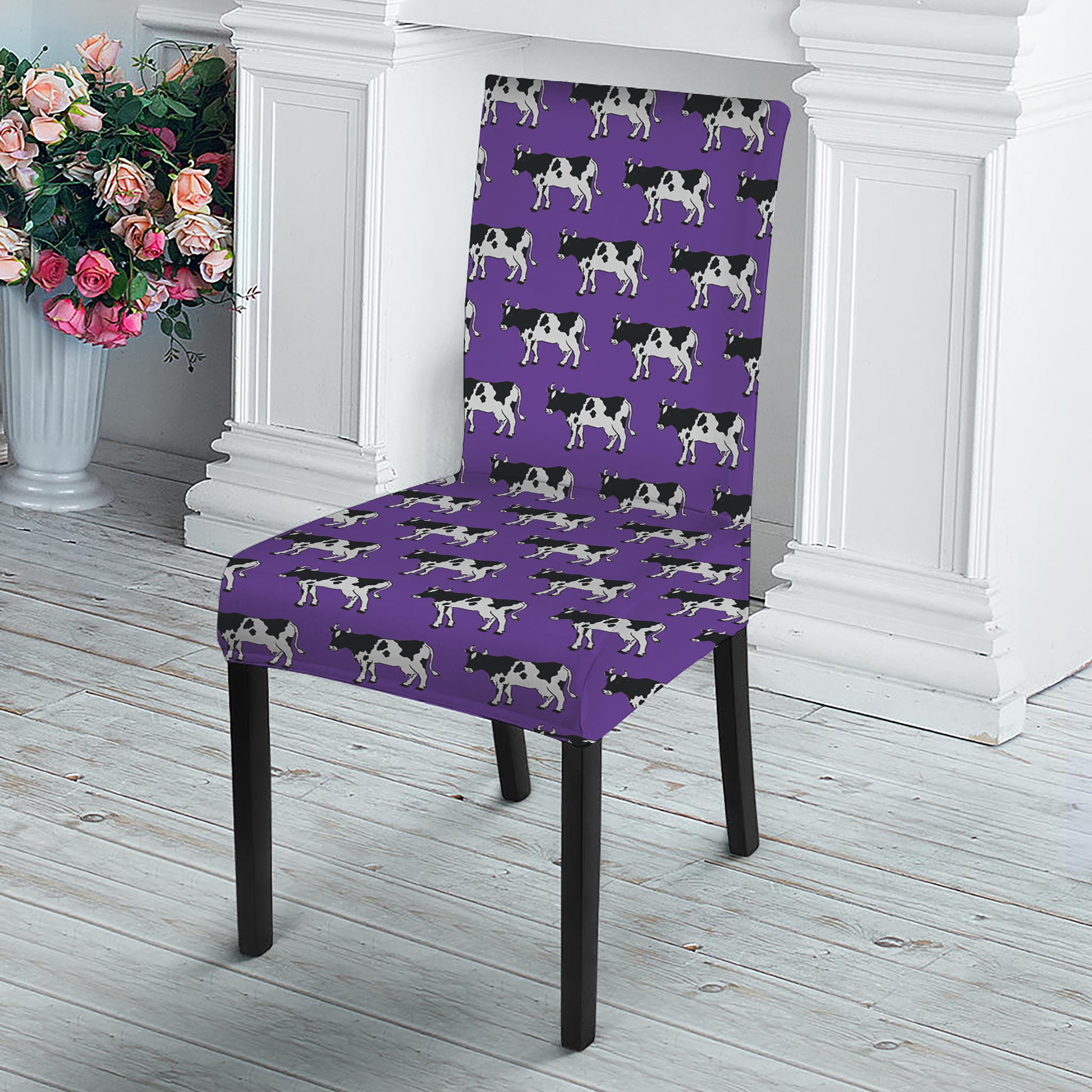 Purple Cow Pattern Print Dining Chair Slipcover