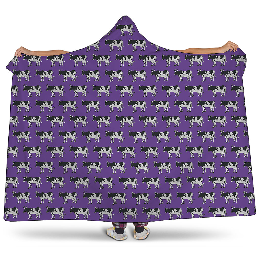 Purple Cow Pattern Print Hooded Blanket
