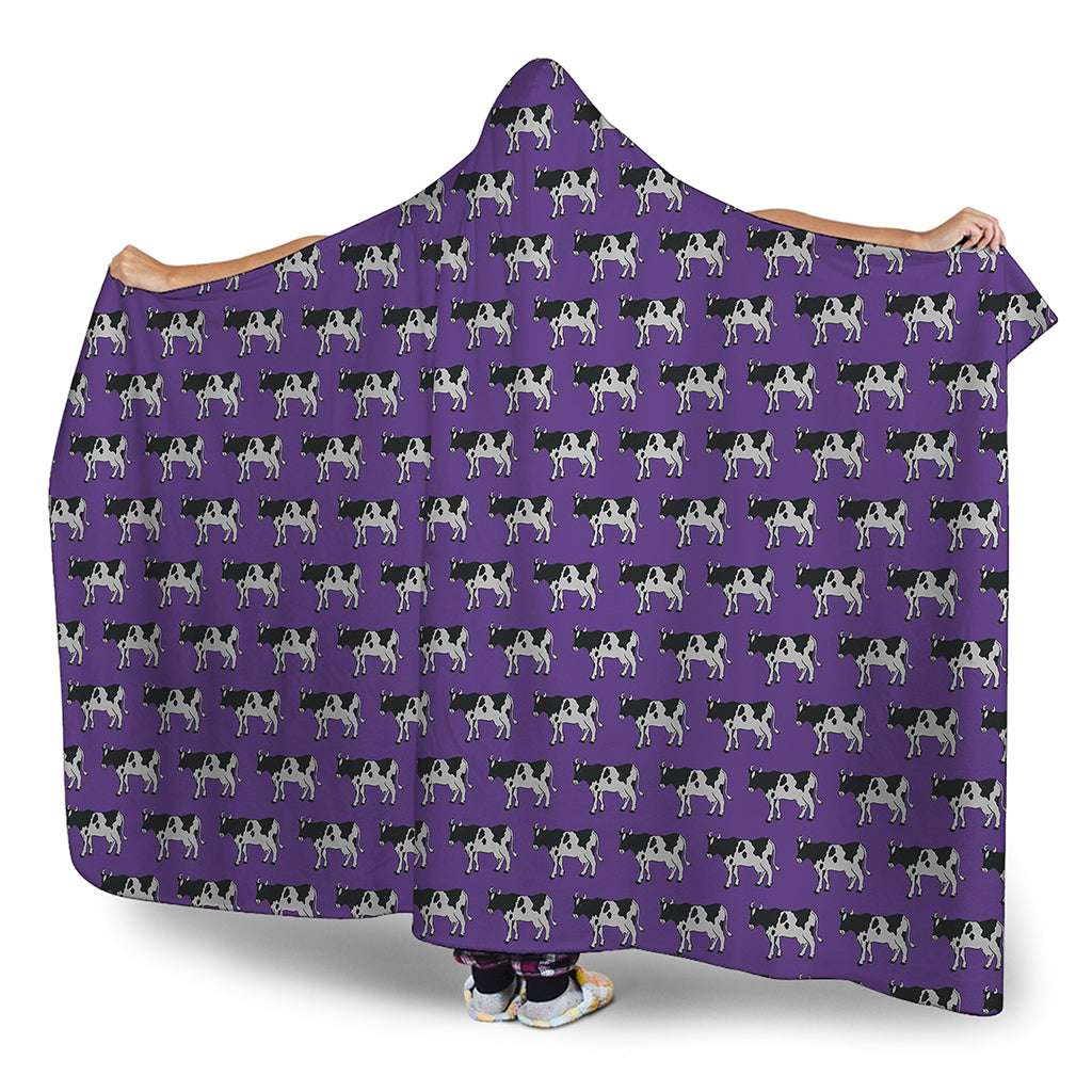 Purple Cow Pattern Print Hooded Blanket