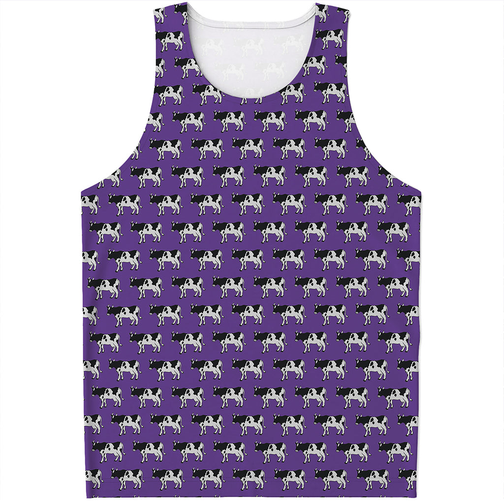 Purple Cow Pattern Print Men's Tank Top