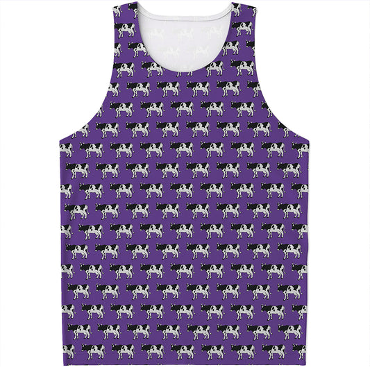 Purple Cow Pattern Print Men's Tank Top