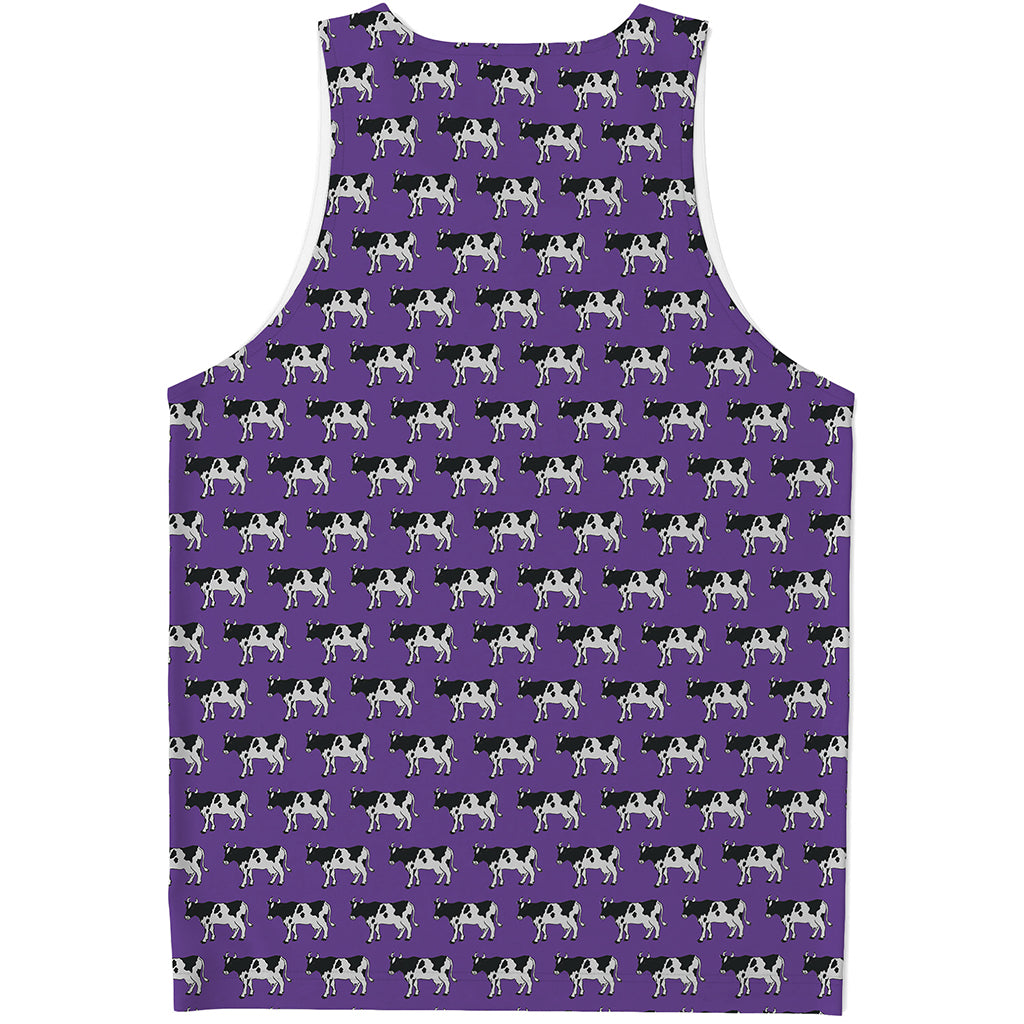 Purple Cow Pattern Print Men's Tank Top