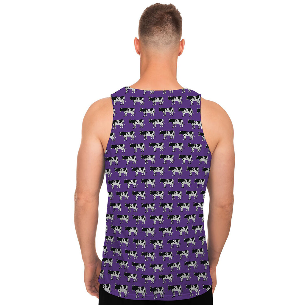 Purple Cow Pattern Print Men's Tank Top