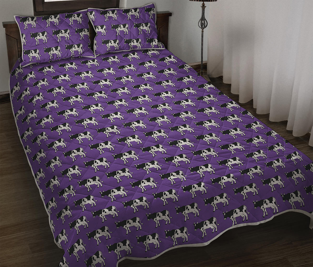 Purple Cow Pattern Print Quilt Bed Set
