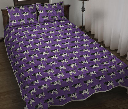 Purple Cow Pattern Print Quilt Bed Set