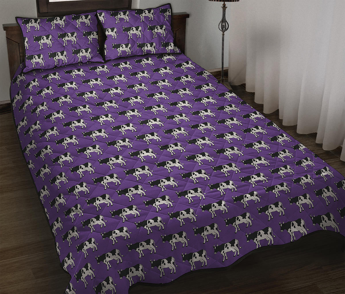 Purple Cow Pattern Print Quilt Bed Set