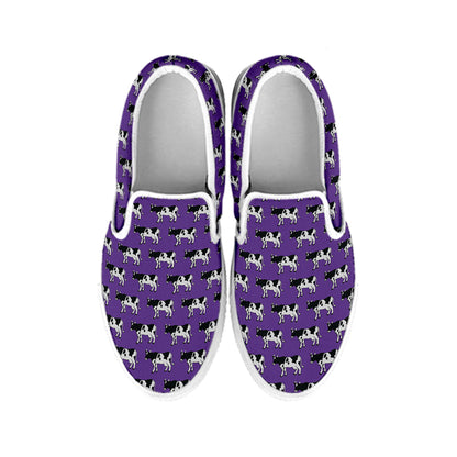 Purple Cow Pattern Print White Slip On Shoes