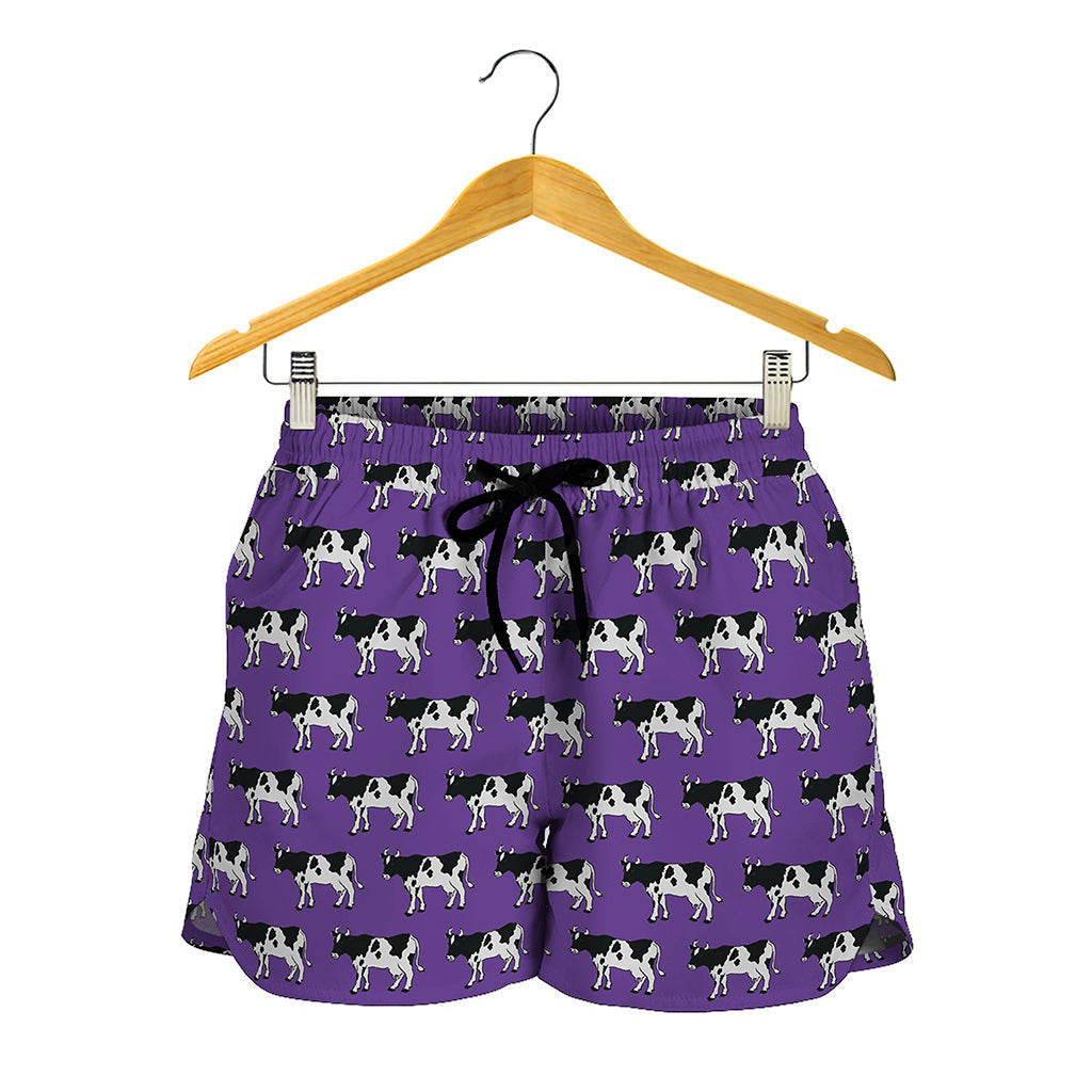 Purple Cow Pattern Print Women's Shorts