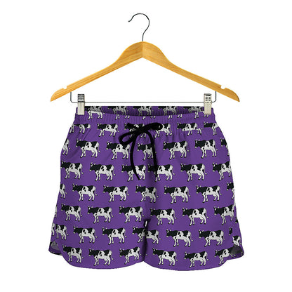 Purple Cow Pattern Print Women's Shorts