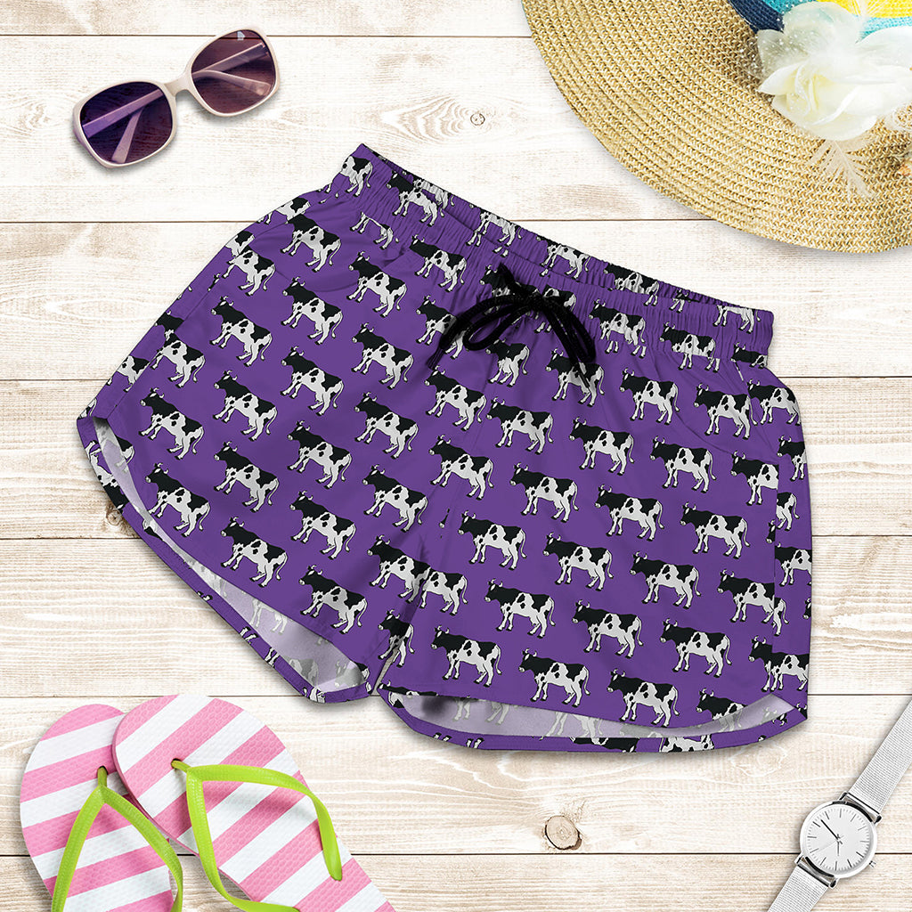 Purple Cow Pattern Print Women's Shorts