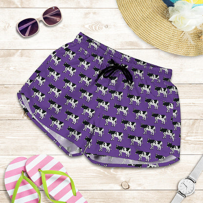 Purple Cow Pattern Print Women's Shorts