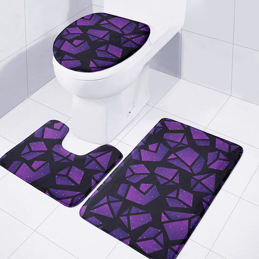 Purple Crystal Cosmic Galaxy Space Print 3 Piece Bath Mat Set
