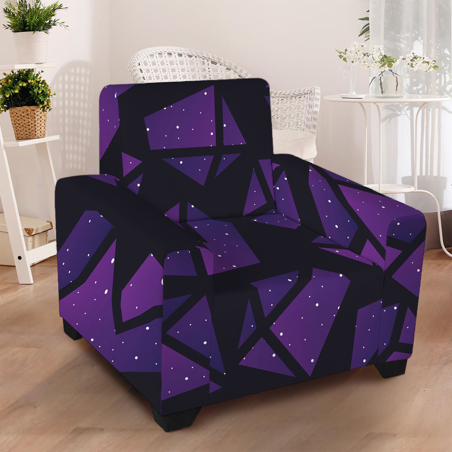 Purple Crystal Cosmic Galaxy Space Print Armchair Slipcover