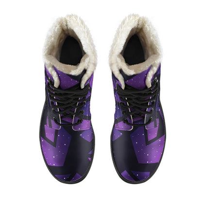 Purple Crystal Cosmic Galaxy Space Print Comfy Boots GearFrost