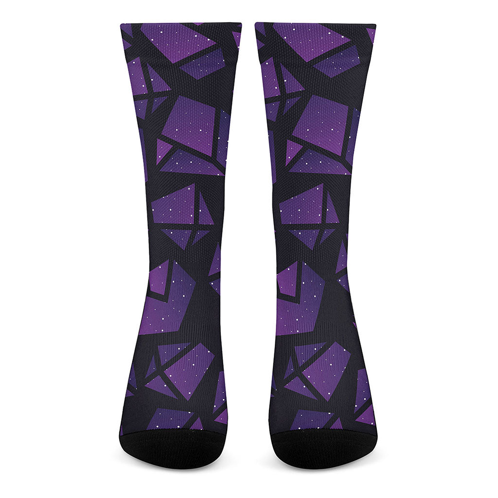 Purple Crystal Cosmic Galaxy Space Print Crew Socks