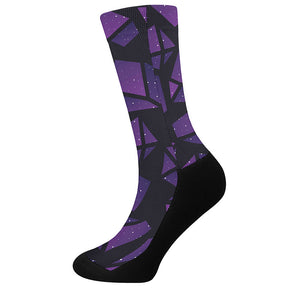 Purple Crystal Cosmic Galaxy Space Print Crew Socks