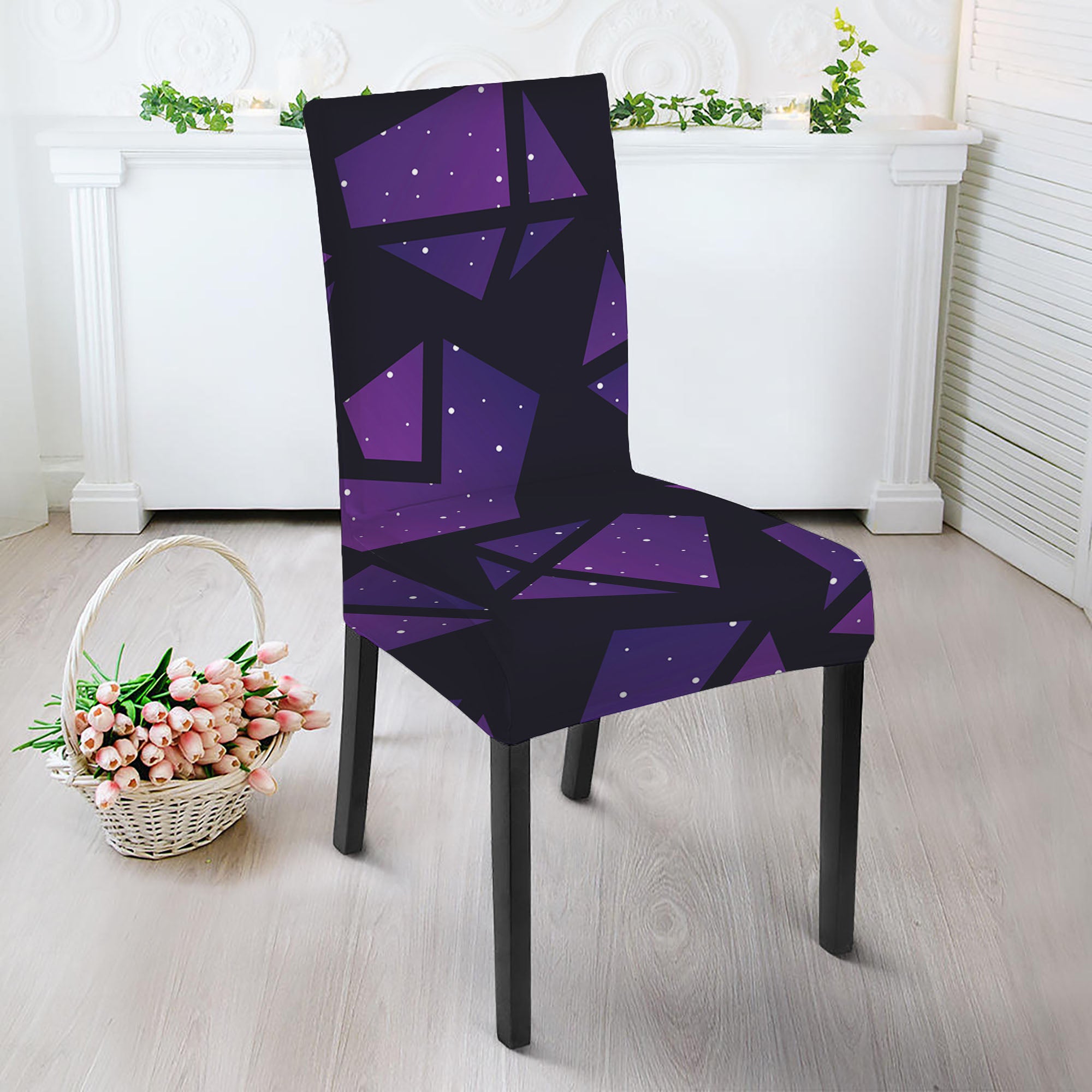 Purple Crystal Cosmic Galaxy Space Print Dining Chair Slipcover