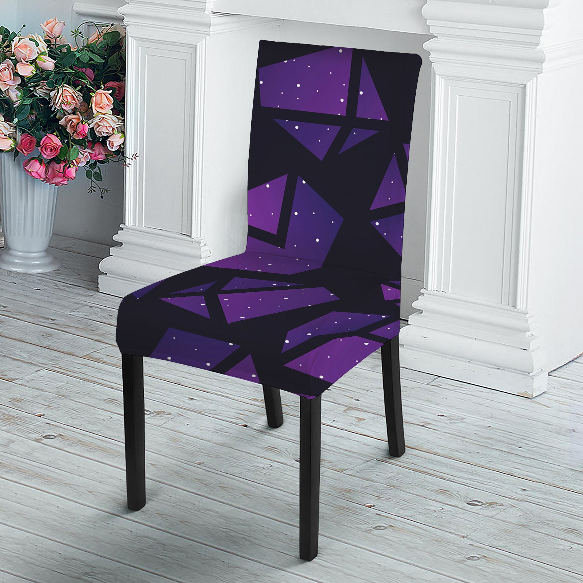 Purple Crystal Cosmic Galaxy Space Print Dining Chair Slipcover