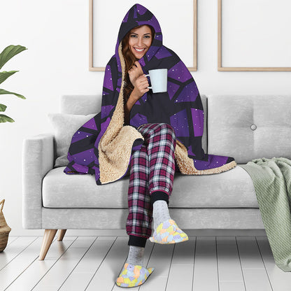 Purple Crystal Cosmic Galaxy Space Print Hooded Blanket