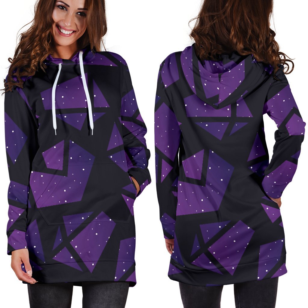 Purple Crystal Cosmic Galaxy Space Print Hoodie Dress GearFrost